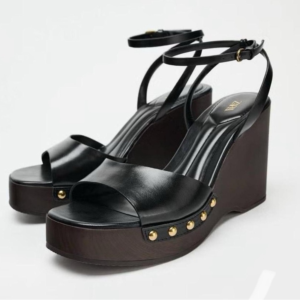 Zara Black Wedges with Gold Studs
